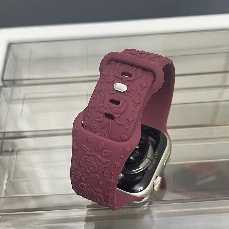Rose Silicone Strap for Apple Watch- Soft Silicone Creative Rose Embossed Watch Band for iWatch S10/9/8/7/6/5/4/3/2/1/Se/Ultra/Ultra2 49mm 46mm 45mm