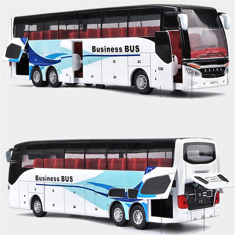 1/32 Electric Tourist Toy Traffic Bus Alloy Car Model Diecasts Simulation Metal Toy Business Bus Model Sound and Light Childrens Gift