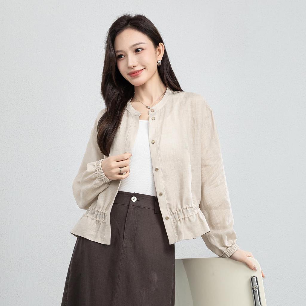 Yi Fei Women's 2026 Summer Ramie Shirt Jacket: Casual, Versatile, Slimming Long Sleeve Top, Breathable Fabric