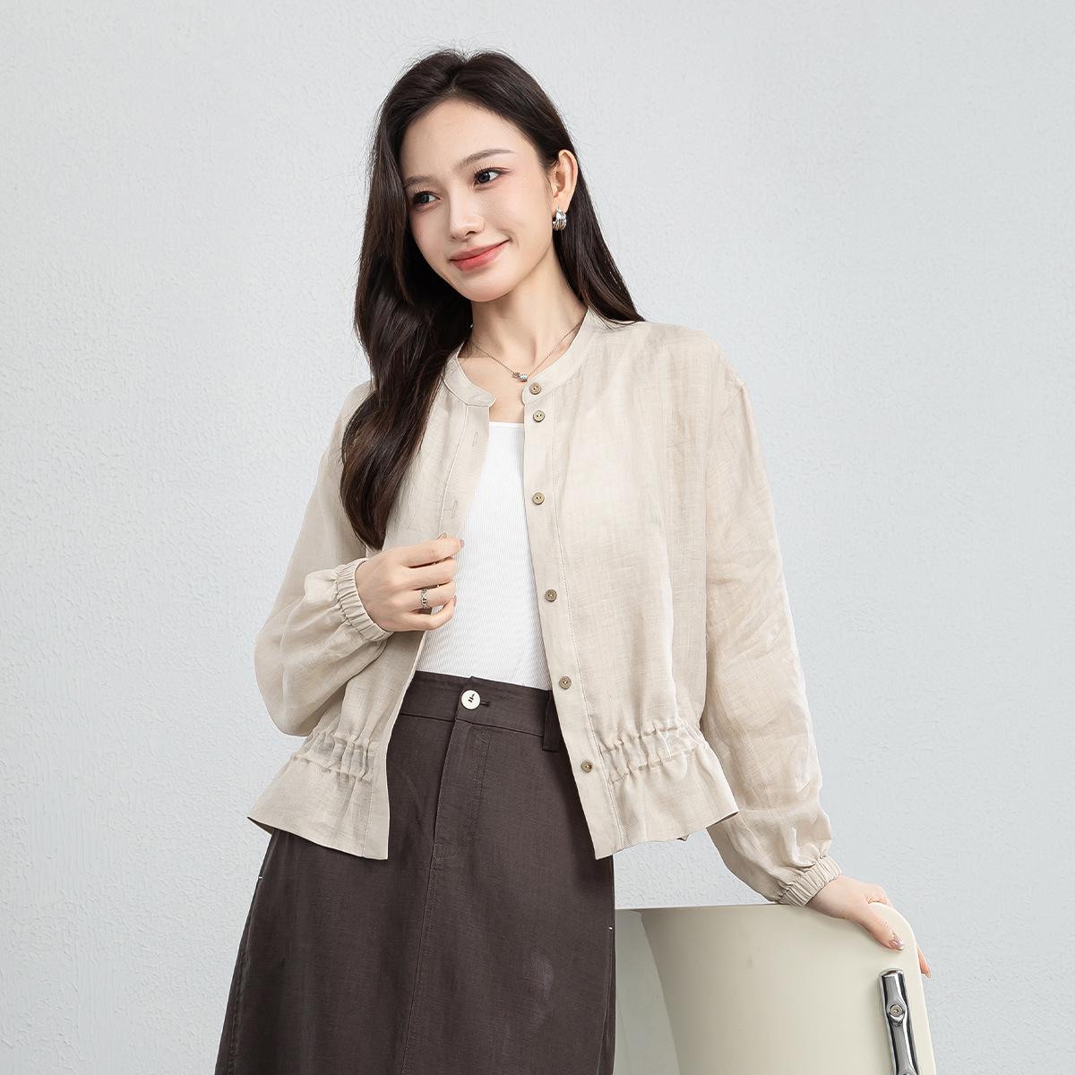 

Yi Fei Women s 2026 Summer Ramie Shirt Jacket: Casual, Versatile, Slimming Long Sleeve Top, Breathable Fabric L абрикосовий
