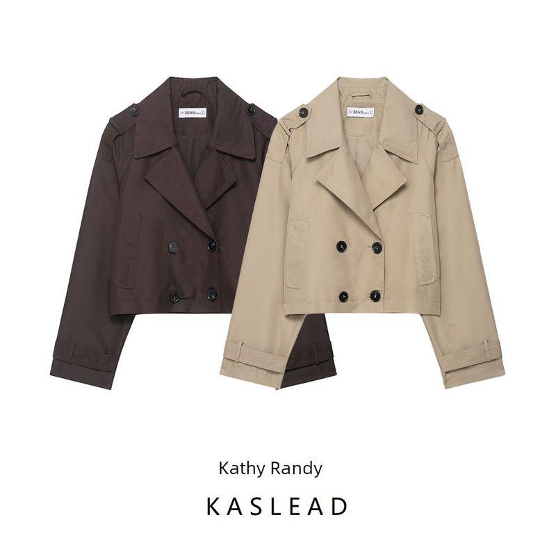 Kaslead New Women Clothes Western Style Fashion Simple and Versatile Double Placket Short Trench Coat 3046259