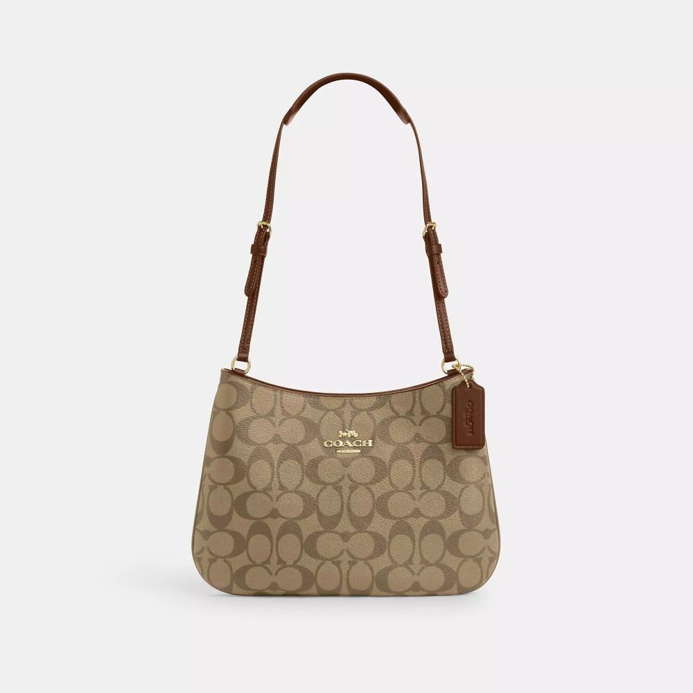 

Сумка через плечо Coach Penelope из парусины Signature седло цвета хаки золотистого цвета 2