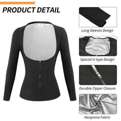 Bastukostym för kvinnor Långärmad sweatjacka med dragkedja Kompression Bastuskjorta Fitnessväst Body Shaper Träningströjor Shapewear Sweatshirt
