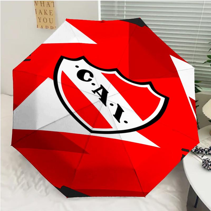 Club Atlético Independiente Print Automatic Umbrella, 8 Rib Iron Frame, Plastic Handle, Suitable for Outdoor Travel &Daily , Ideal Gift