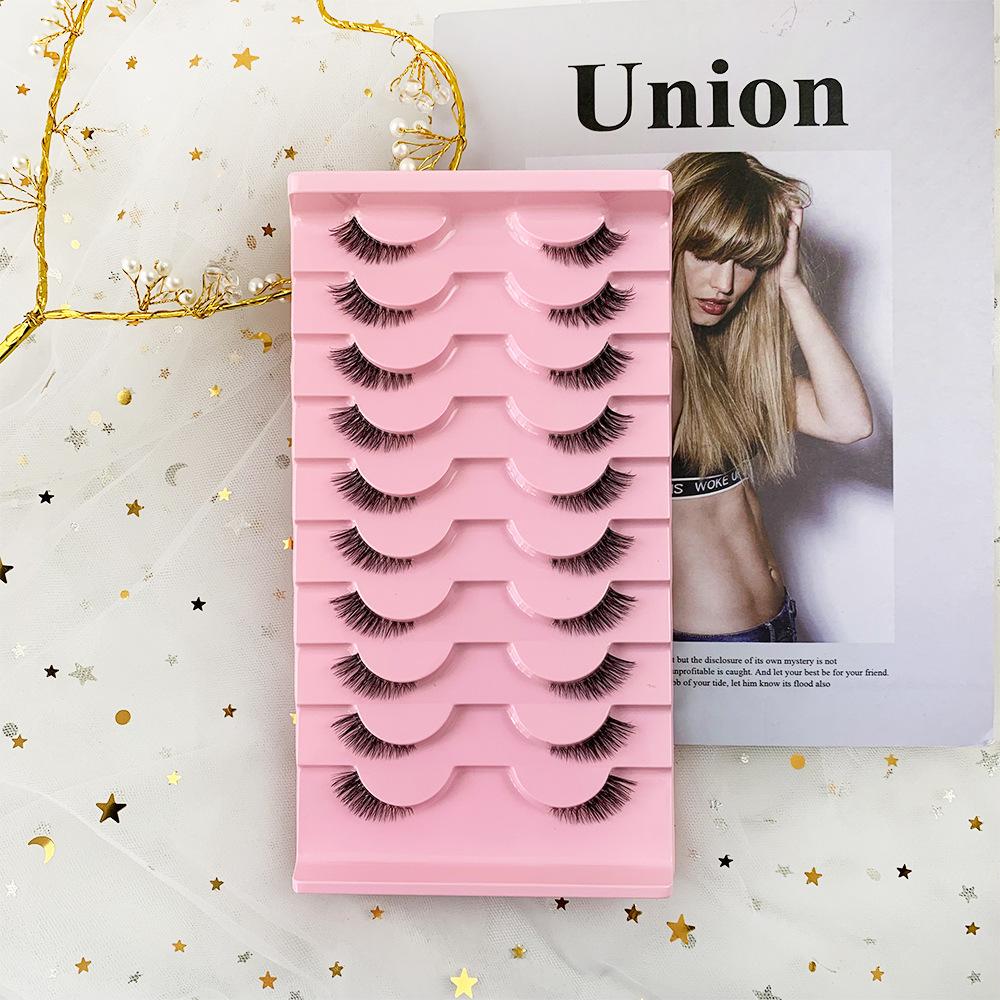 Charming and Sophisticated Fox-style Oblique Flying False Eyelashes, Half Eyelashes, Thick and Curly, Pack of Ten for Makeup