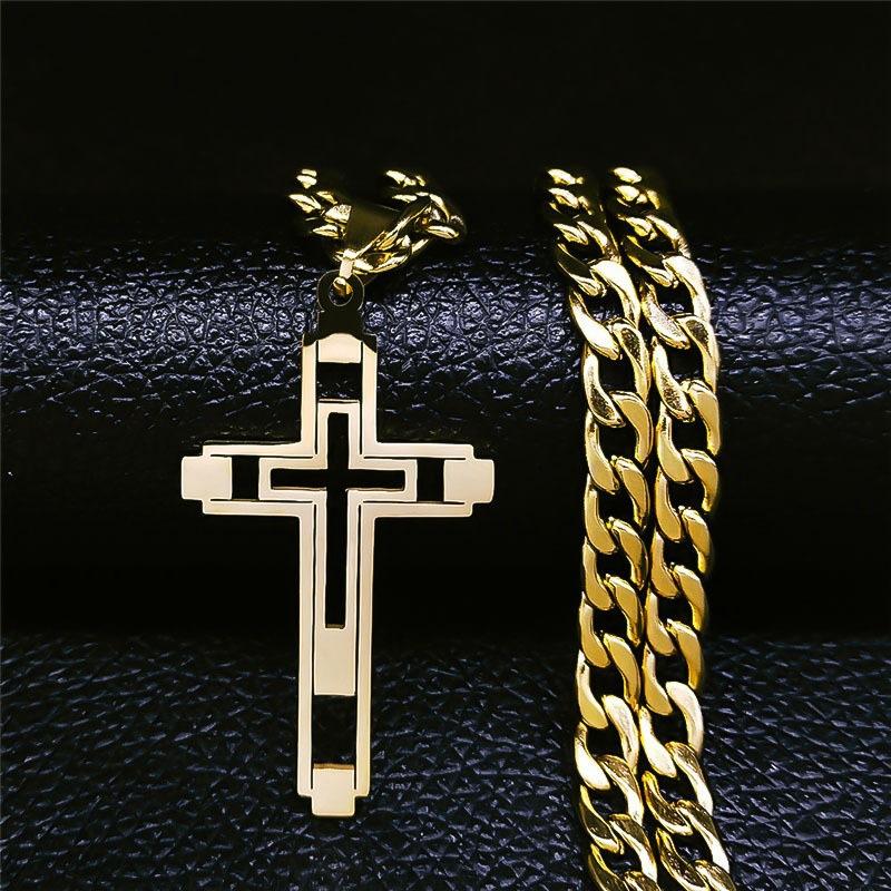Hip-hop design hollow cross pendant necklace 60CM