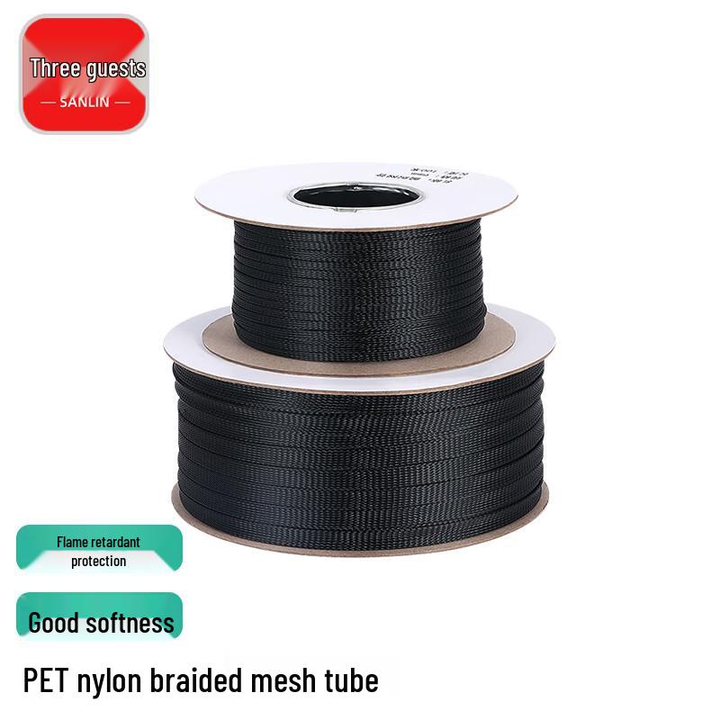 Sanyin Black PET Nylon Braided Cable Management Sleeve