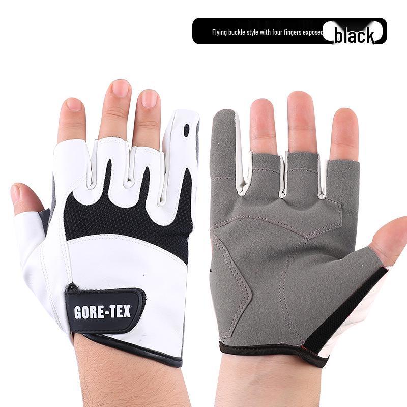 Men's Summer Sun Protection Anti-Slip Fingerless Fishing Gloves: Thin, Anti-Prick, Anti-Stab, Mosquito-Proof, Ice Silk Lure Design.