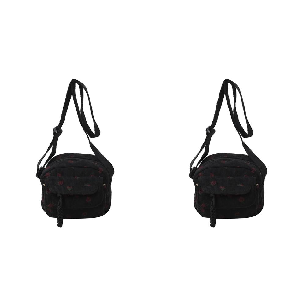 

Cute Strawberry Shoulder Bag Corduroy Trendy Crossbody Bag for Women (Black)