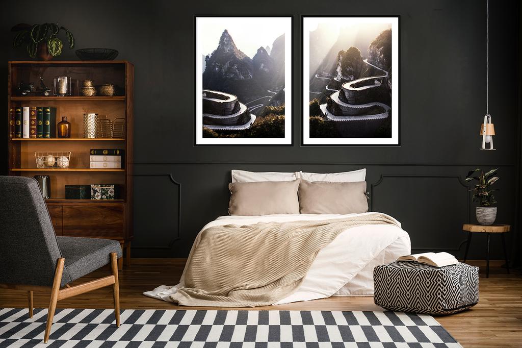 Picture posters In a frame 53x73cm Diptych Set of 2 pictures Mountains Road P2092