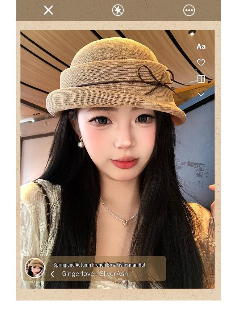 French Hepburn-Style Bowknot Women's Elegance: Rolled Brim Formal Bucket Hat