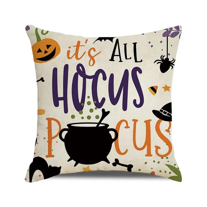 Halloween Decorative Cushion Cover Pumpkin Bat Wizard Ghost Pillowcase Suitable for Home Living Room Sofa Room Decoration