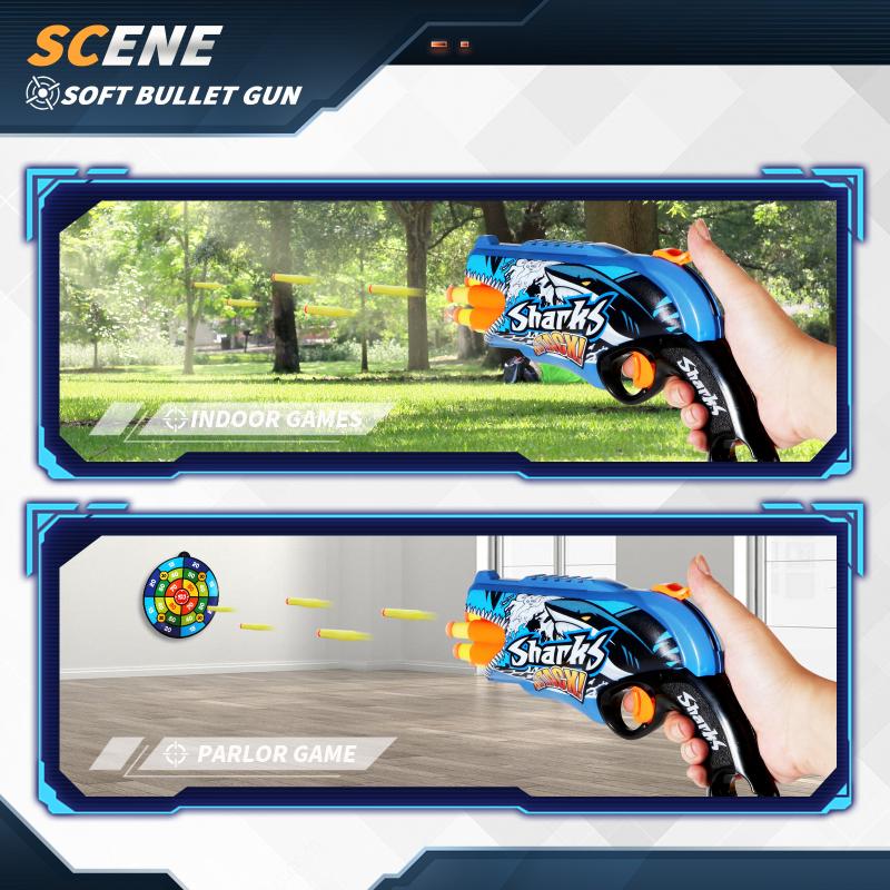 Children Air Soft Bullet Gun Toys Graffiti Shark Color Scheme 6-Round Automatic Safe Outdoor Shooting Sports Kids Boys Gifts