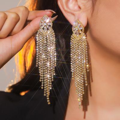 Orecchini Lunghi con Frange, Lucidi e Strass