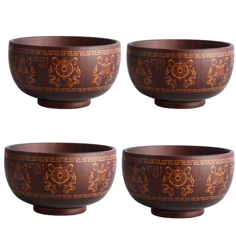 New Creative Bowl Spoon Tableware Set For Kitchen Item Utensils Wooden Auspicious Eight Treasure Pattern Dining Salad Home Dinne