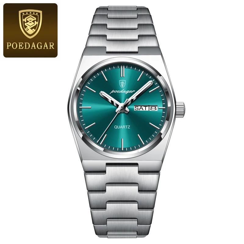 Fashion Quartz Ladies Watch Stainless Steel Date Week Woman's Wristwatch Waterproof Luminous Business Watches For Men Couples