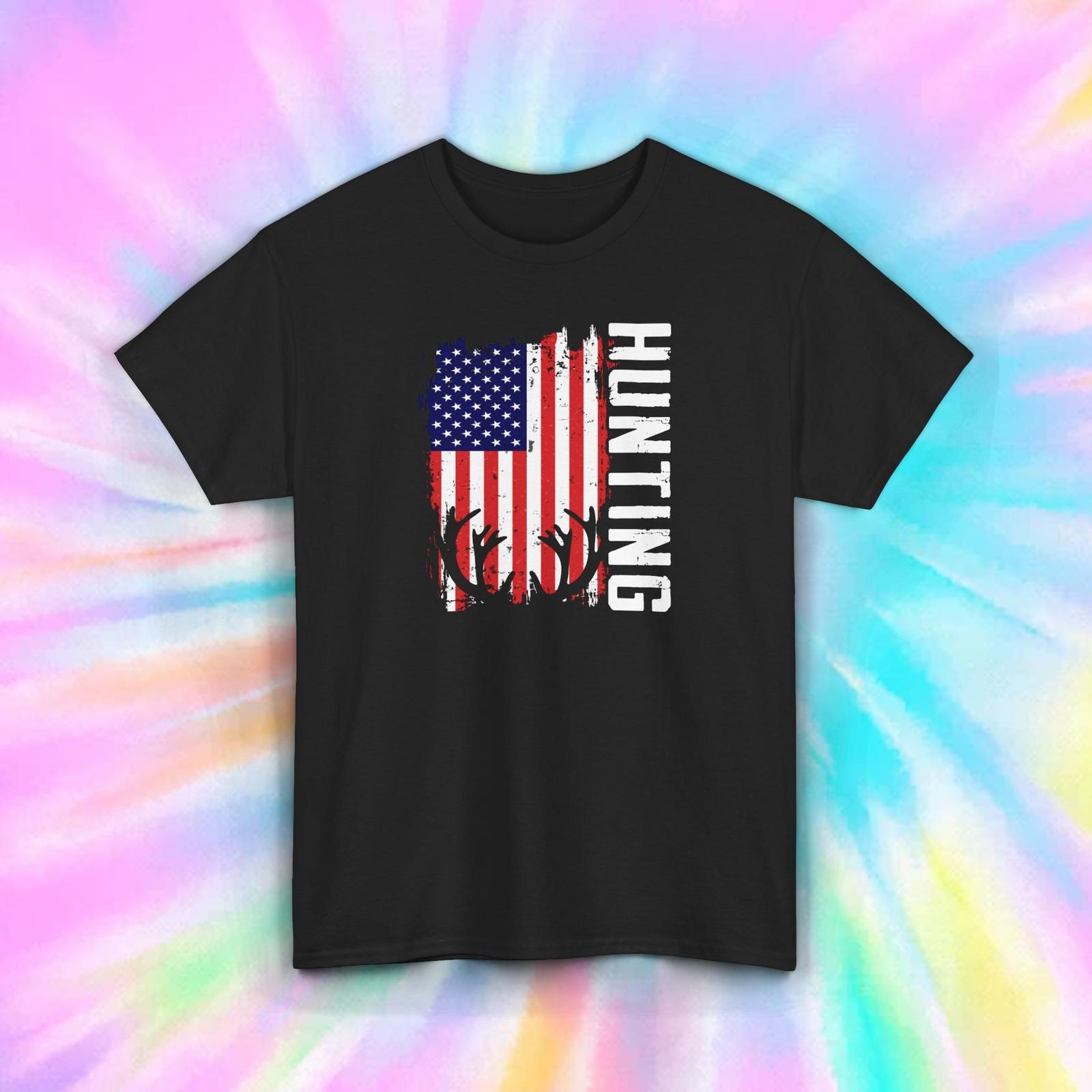 American Flag Hunting Patriotic USA Deer Antlers Hunter Graphic Tee Shirt S-5XL XL
