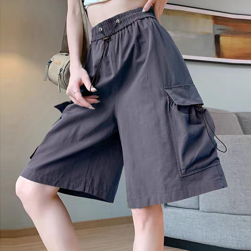 Leichte Damen-Freizeit-Arbeits-Shorts mit hohem Bund: Schnelltrocknende Sport-Caprihosen