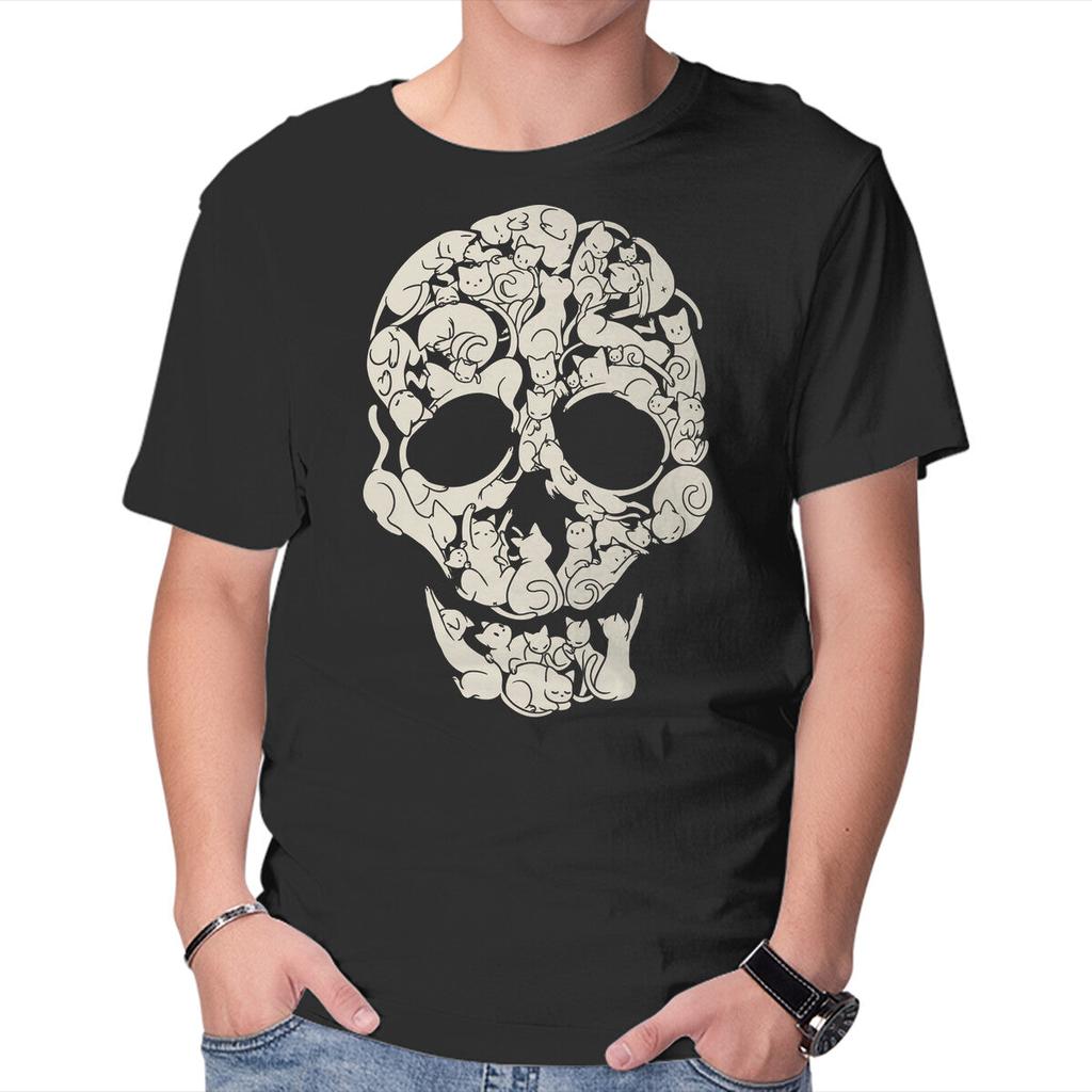 Unisex Crew Neck T-Shirt Cat Skeleton Skull Graphic Short Sleeve Casual Tee