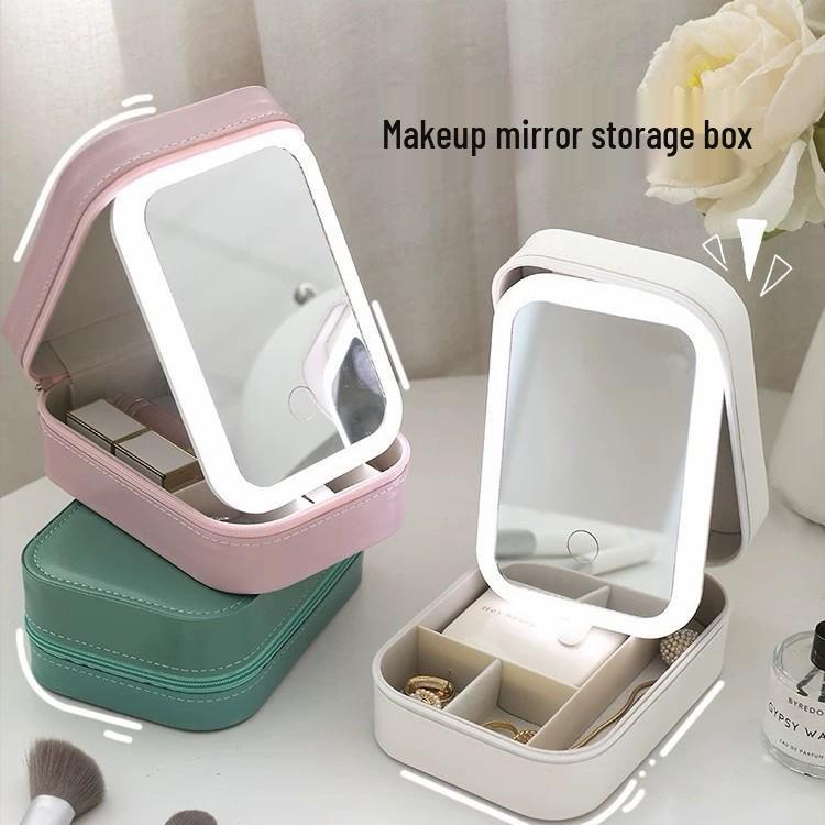 Foldable Jewelry Box with LED Makeup Mirror: Portable, Multifunctional Travel Organizer