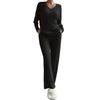 Women's Lounge Set Ribbed Long Sleeve Top And Wide Pants Matching Pajamas Set Casual 2 Piece Outfits