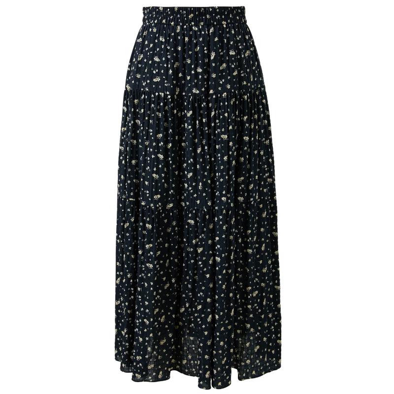 SanCai 2026 French Floral High-Waist A-Line Maxi Skirt M
