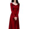 2026 Elegant Red Lace Patchwork Dress for Girls & Women, Perfect for Spring/Autumn & New Year, Slimming Long Design