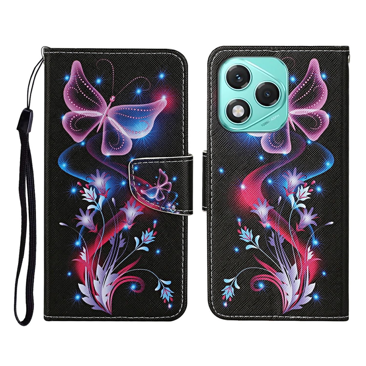 For Honor 400 Lite 5G Case Pattern Printing Protective Leather Folio Phone Cover with Wrist Strap B