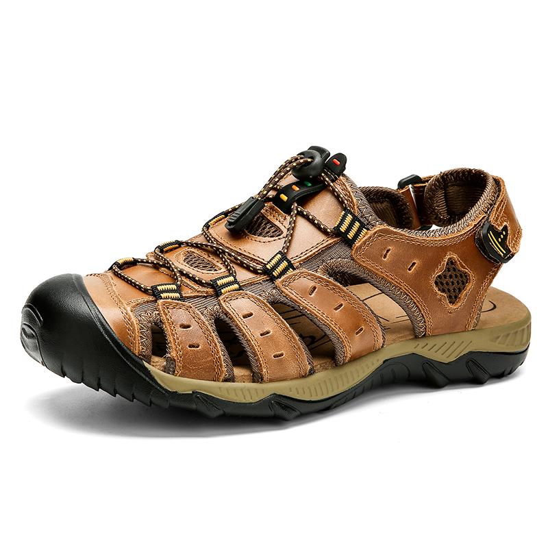 Large Size Summer Outdoor Men Beach Sandals Roman Style Genuine Leather Men Sandals