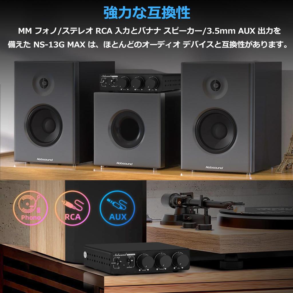 Douk Audio NS-13G MAX HiFi Mini 2.0CH Stereo Audioverstärker mit MM PHONO Equalizer, Class D Kompakter Leistungsverstärker, Phono-Eingang, 300W x 2