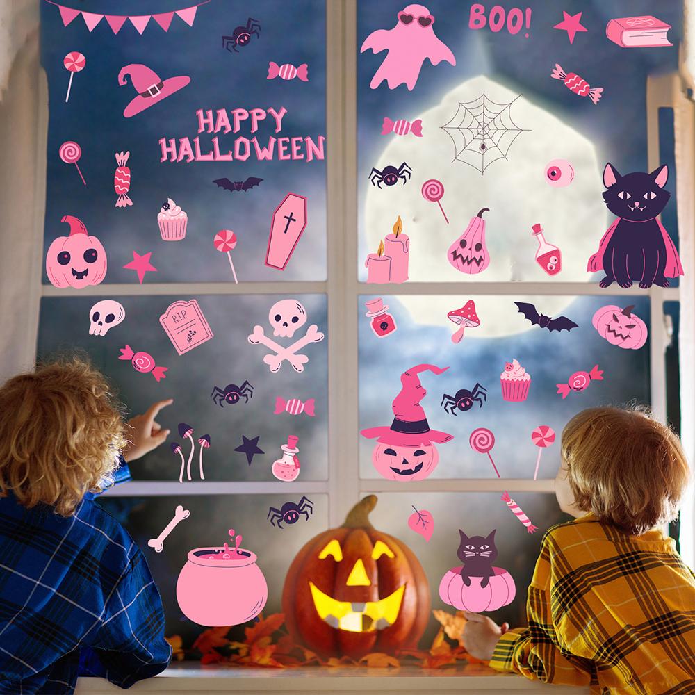 Runtowo 9 Sheets Bat Cat Halloween Window Stickers 2025 Happy Halloween Party Home Bar Floor Wall Decal