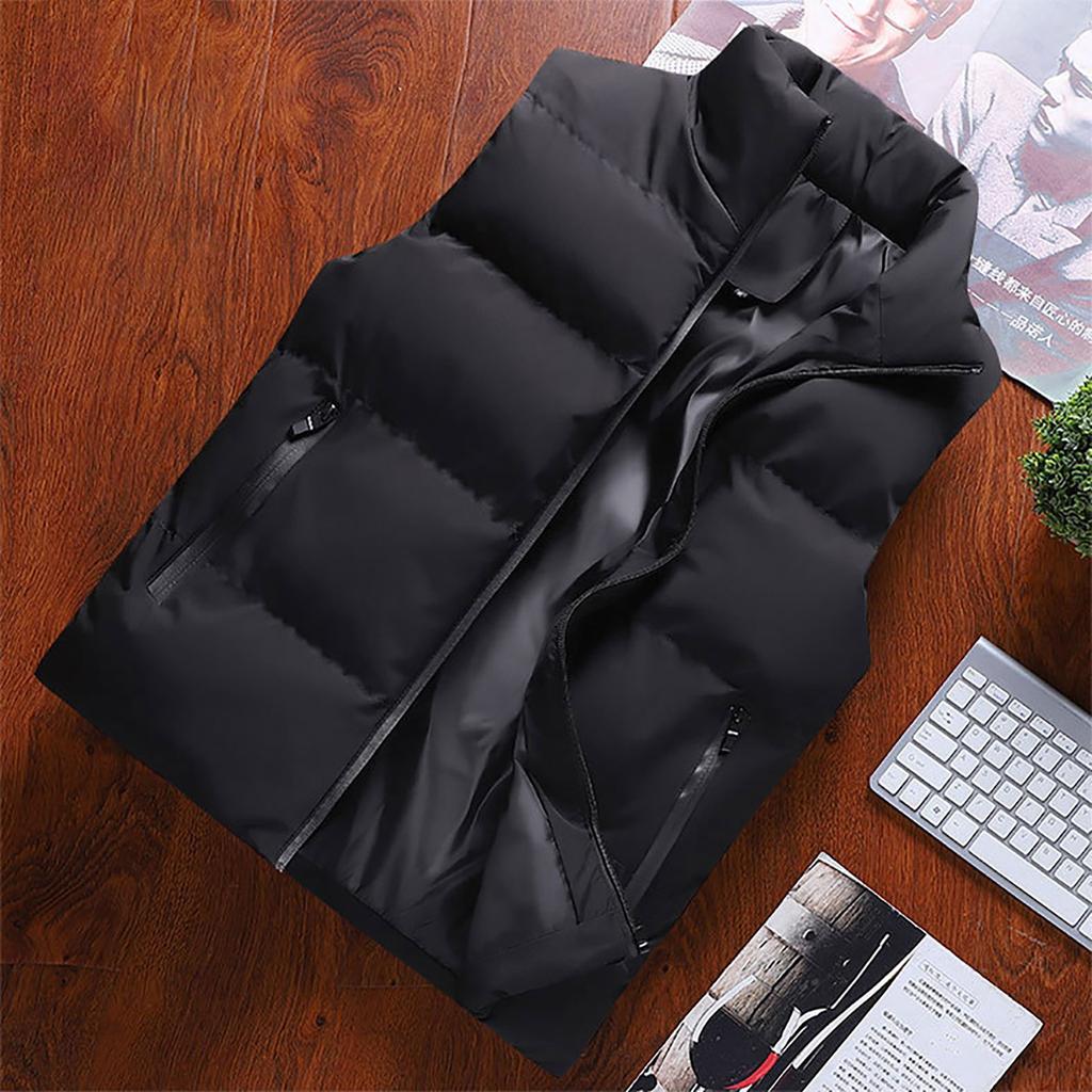 Moda de los hombres Otoño e Invierno Casual Cuello Alto Color Sólido Cremallera Chaleco Chaqueta Top