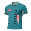 Men's Loose Fit Casual Polo Shirt Short Sleeve Button Down Collar Printed Graphic Tee with Flag Design and Freedom Text