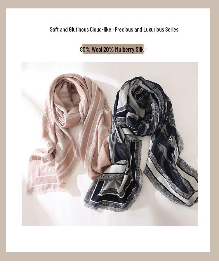 High-End Wool & Mulberry Silk Shawl: Versatile, Fashionable, and Warm for Autumn & Winter