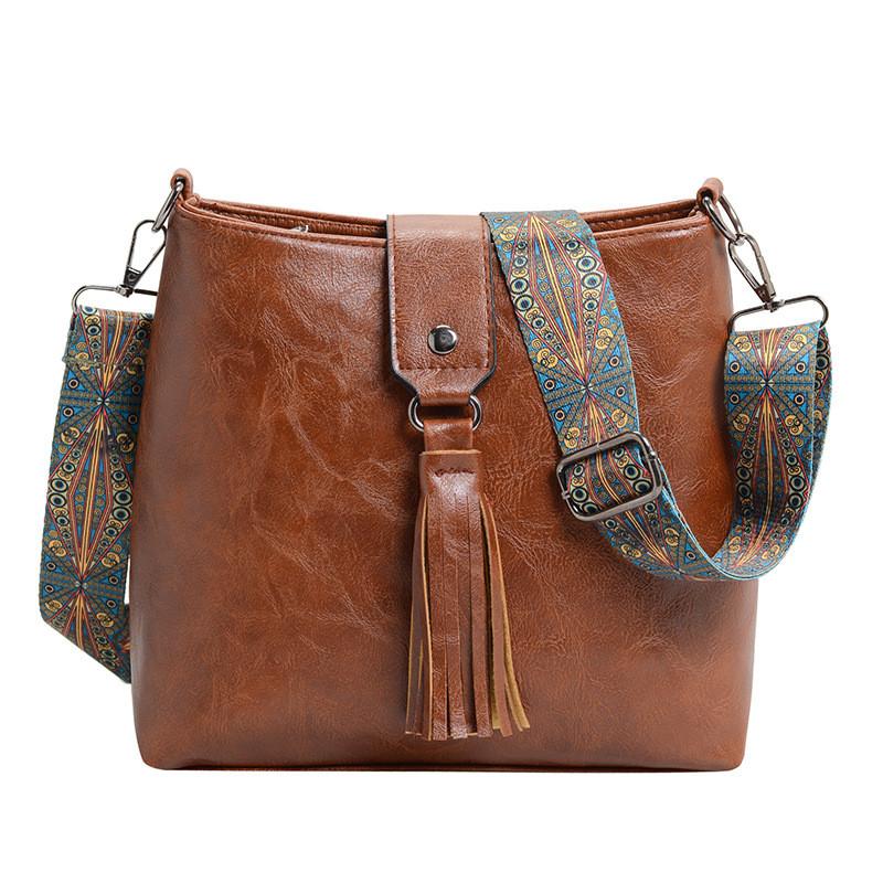 IELGY Retro Ladies Tassel Portable Shoulder Armpit Bag Crossbody Bucket Bag