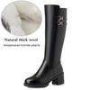 Big Size 35-43 Winter Boots Women Wool Warm Thick Heel Knee High Boots Genuine Leather Round Toe High Heel Women Boots
