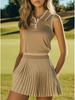 Conjunto Retro Khaki de Polo sin Mangas y Falda Plisada