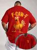 Navy Unisexs Tee Cartoon Rooster F Caw F Letter Print Crew Neck Cotton Short Sleeve Humor Male Street Summer Soft Daily Casual Wear