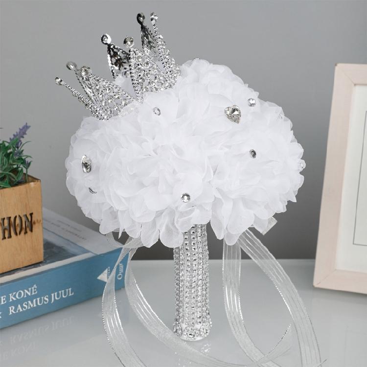 Diamond Crown Decorative Handheld Flower Rhinestones Wedding Bouquet with Ribbon
