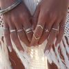 8 Pcs/Set Fashion Openwork Geometric Lotus V Rhombus Joint  Color Rings Set Women Wedding Party Jewelry Accessories