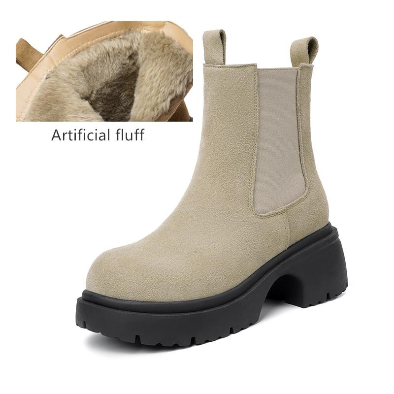 Mode AIYUQI Damen Chelsea Boots Echtes Leder 2025 Neu Naturwolle Schneestiefel Damen High Heel Damen Stiefeletten