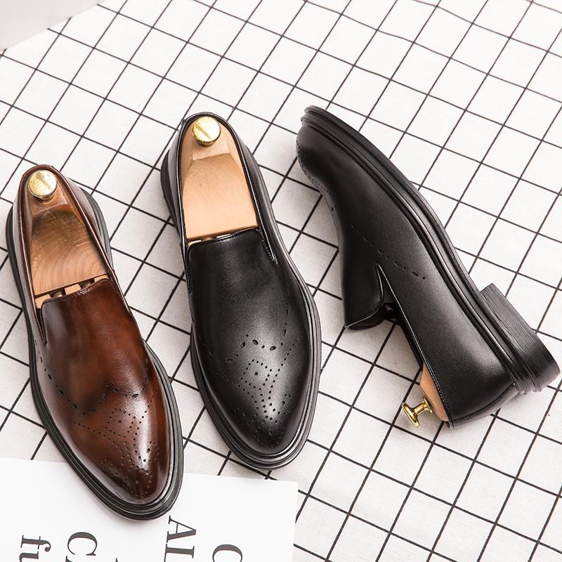 Slip On Business Men's Loafers Gentleman British Retro Style Groom's Wedding Adult Leather Shoes Dress Dress Hot Selling