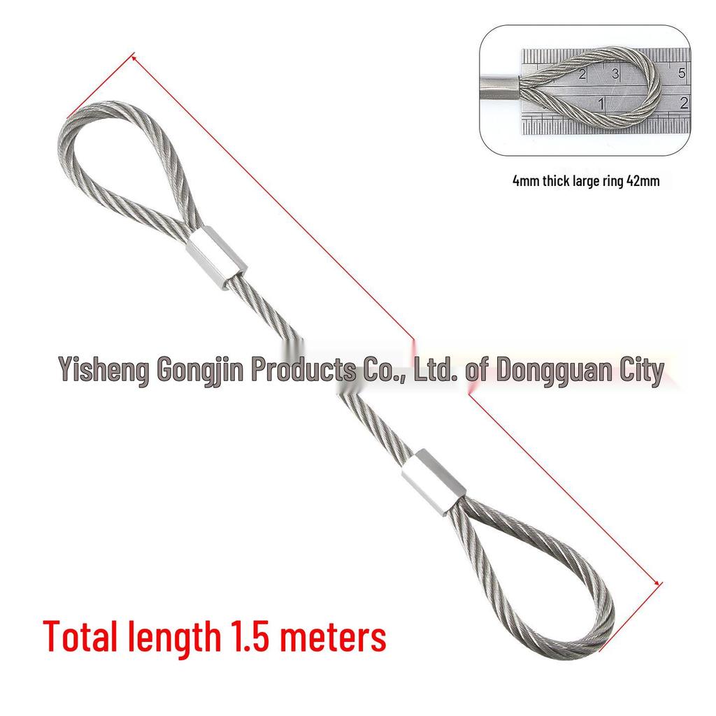 304 Stainless Steel Wire Rope Slings with Double Buckle Crimping Head for Rigging and Lifting.