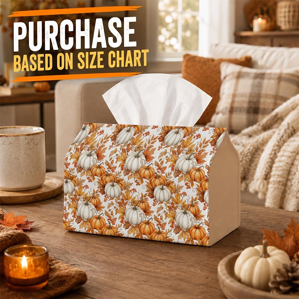 1pc Autumn Tissue Box Holder with Rustic Botanical Design - Pumpkin Oak Leaf Acorn, Durable Polyester, Ideal for Kitchen, Living Room, Bedroom, Bathro