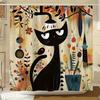 Whimsical Black Cat Waterproof Shower Curtain - Colorful Garden Design, High-Quality Fabric, Durable and Stylish