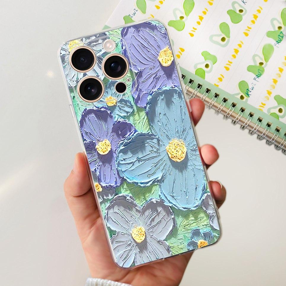Flower Butterfly Women Fashion Back Cover For iPhone 16 Pro 16 Plus 16 Pro Max Phone Funda Transparent Soft TPU Silicone Case