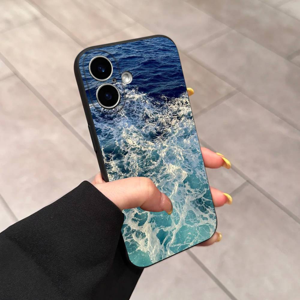 Blue Sea Ocean Waves Phone Case For iPhone 17 16 15 14 13 12 11 Pro Max Plus Mini Soft Silicone Black Shockproof TPU