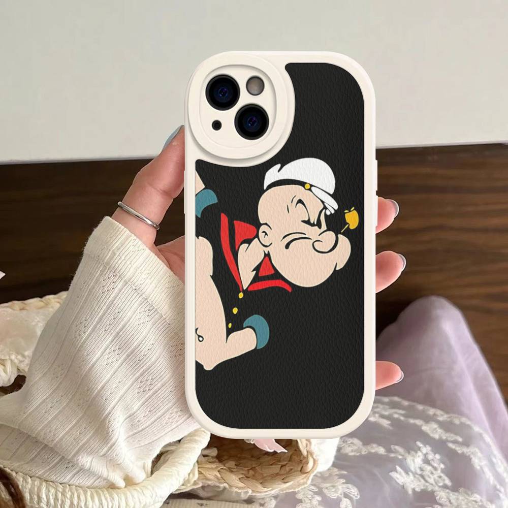 Cartoon Animation P-PopeyeS Retro Phone Case For IPhone 16 15 14 11 12 13 Pro Max Plus Back Leather Shell