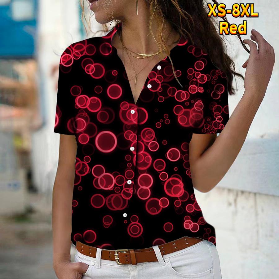 Mode d'été 2025 Nouvelle chemise décontractée à manches courtes et col en V pour femme, imprimé bulles, boutonnée sur le devant