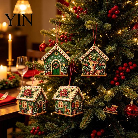 Kreatives Geschenk für Erwachsene DIY Weihnachts-Perlenkunst Malerei Hängender Anhänger Bausatz, 3D Perlen Lebkuchenhaus Dekoration Haus Handgemachte Miniatur